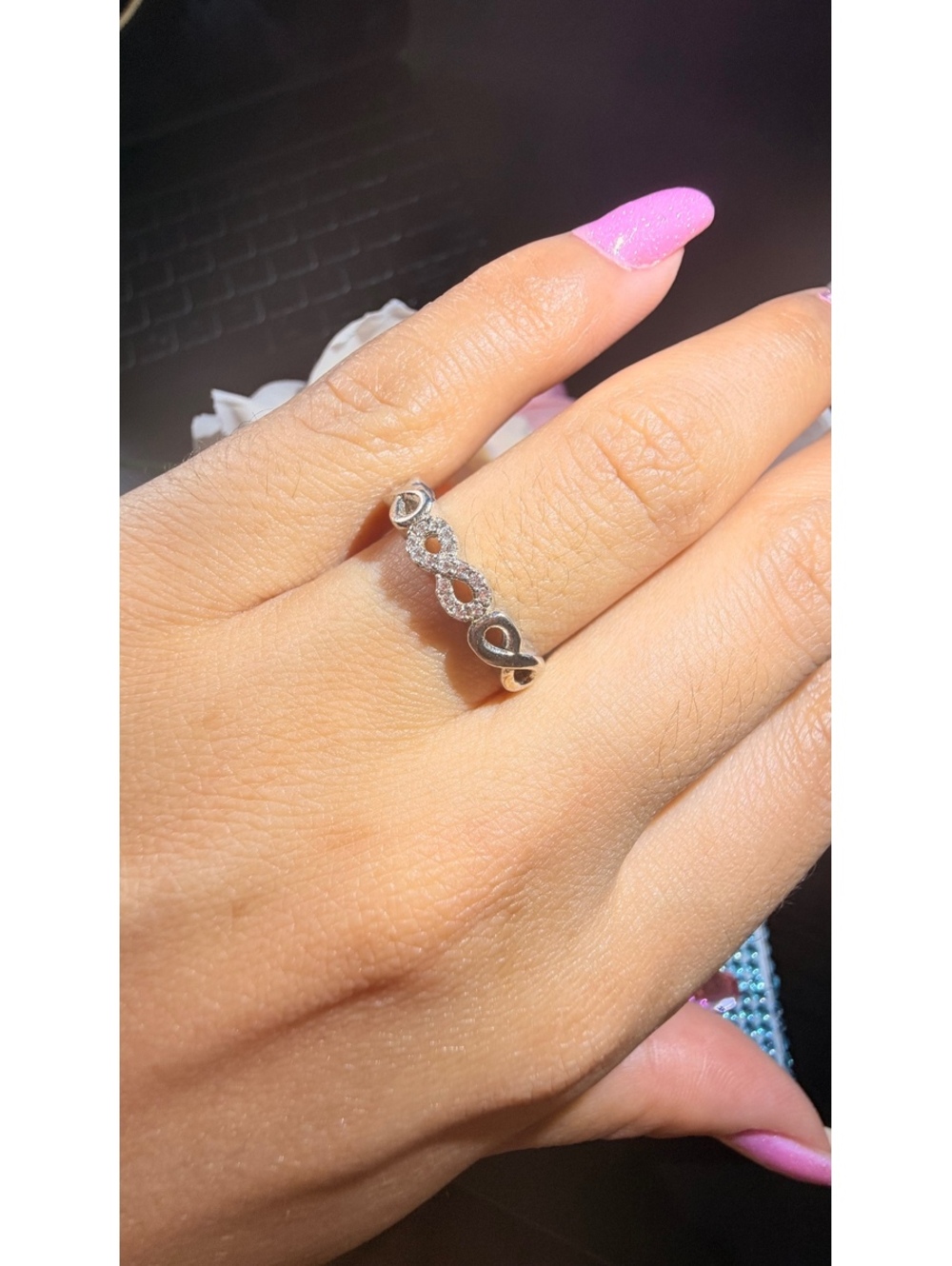 Sterling Silver 925 solid Infinity and Cubic Zirconia Ring size 7 -8